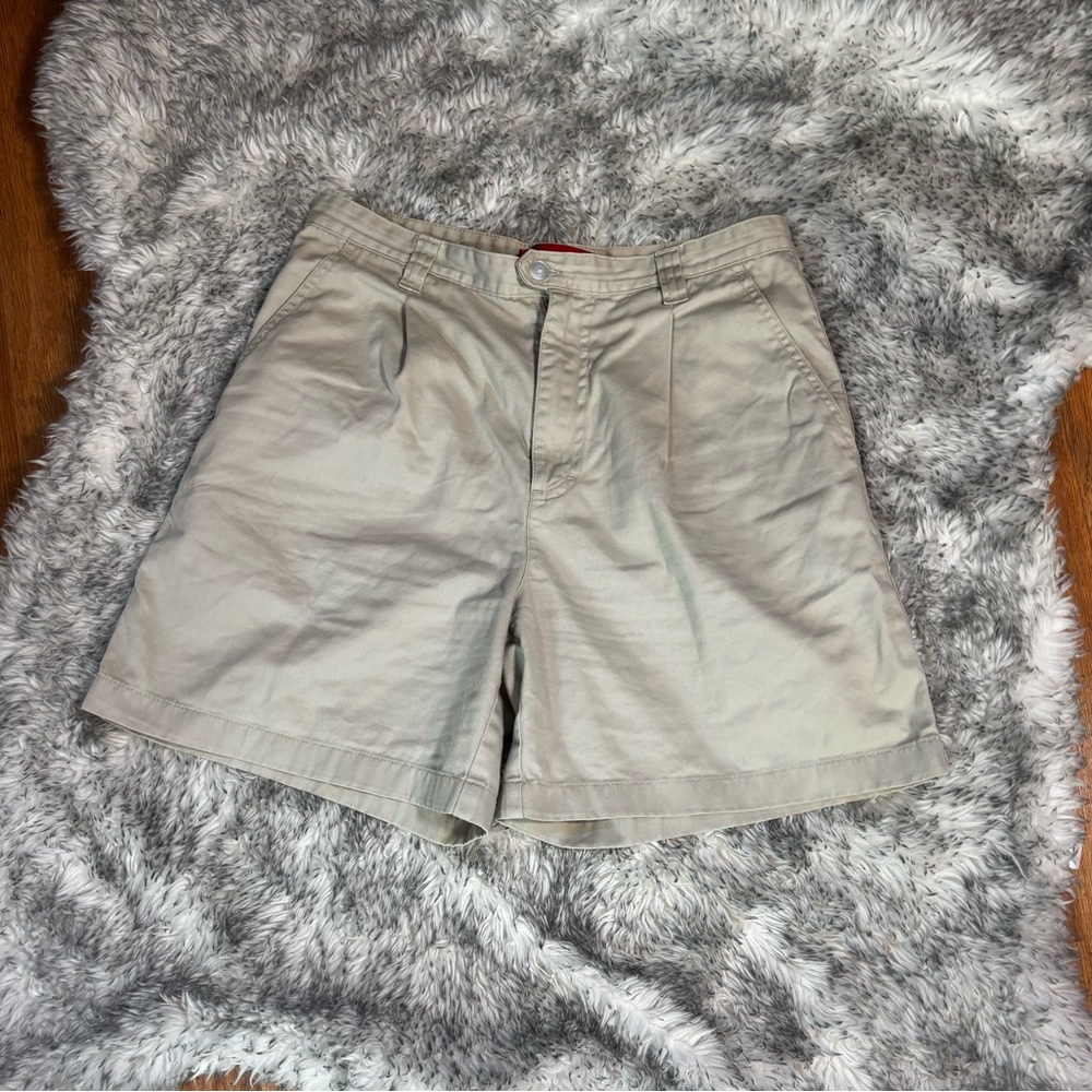 Vintage Gloria Vanderbilt 100% Cotton Pleated High Waist Khaki Tan Shorts Size 6